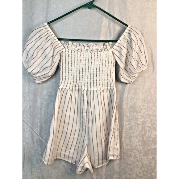 Abercrombie & Fitch White w/red Stripe Romper Trendy Elastic top Size XXSP - Picture 4 of 7